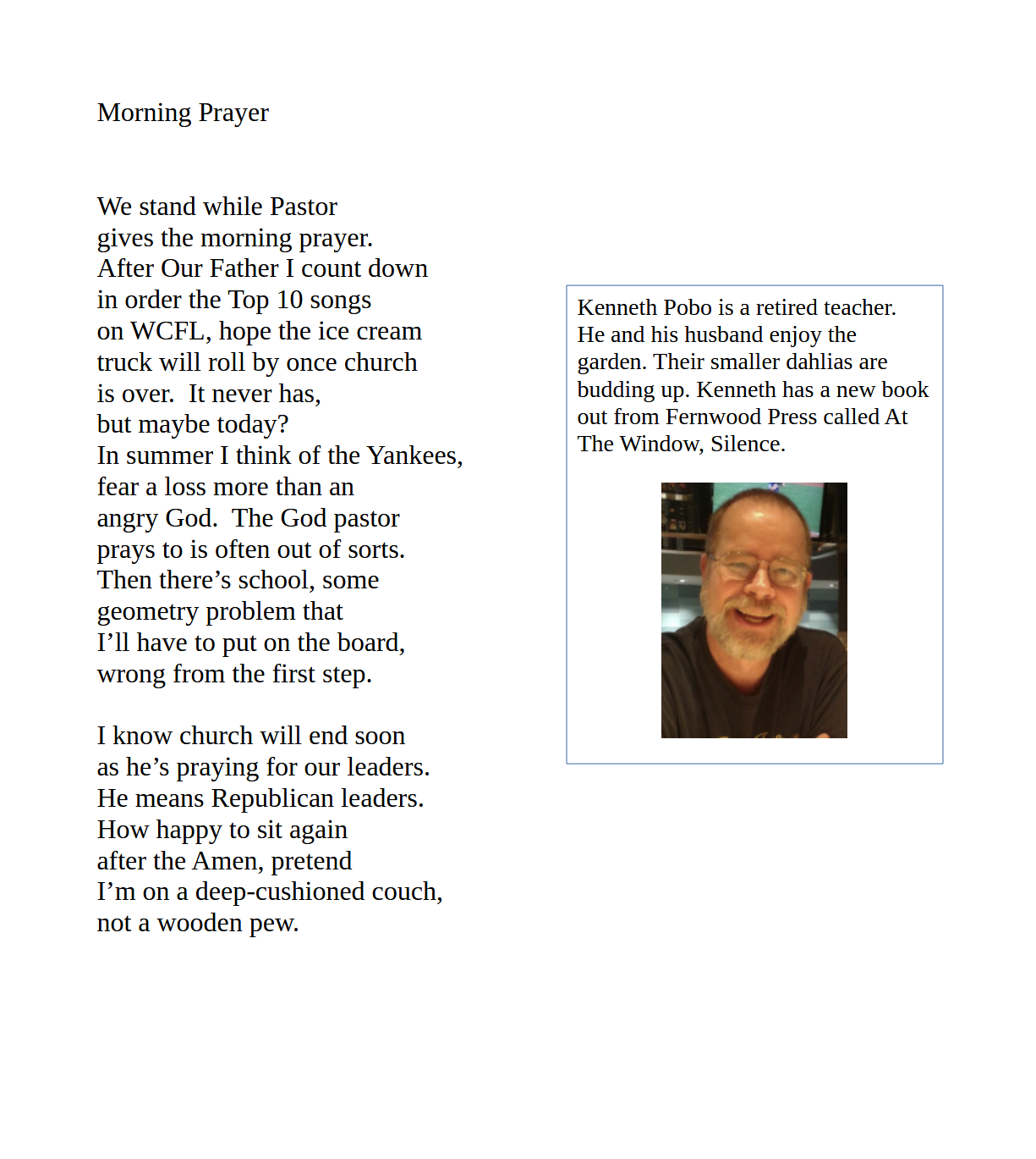 Morning Prayer / Kenneth Pobo – Third Wednesday Magazine