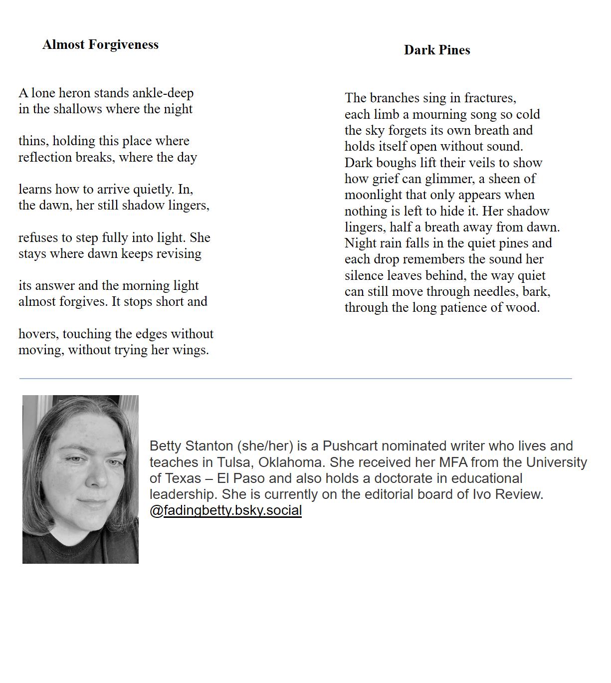 Two Poems Two Poems by Betty Stanton – Third Wednesday Magazine